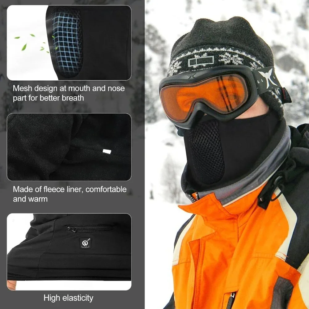 Men Black Day Wolf Heated Ski Mask Balaclava Smart Winter Face Mask Unisex